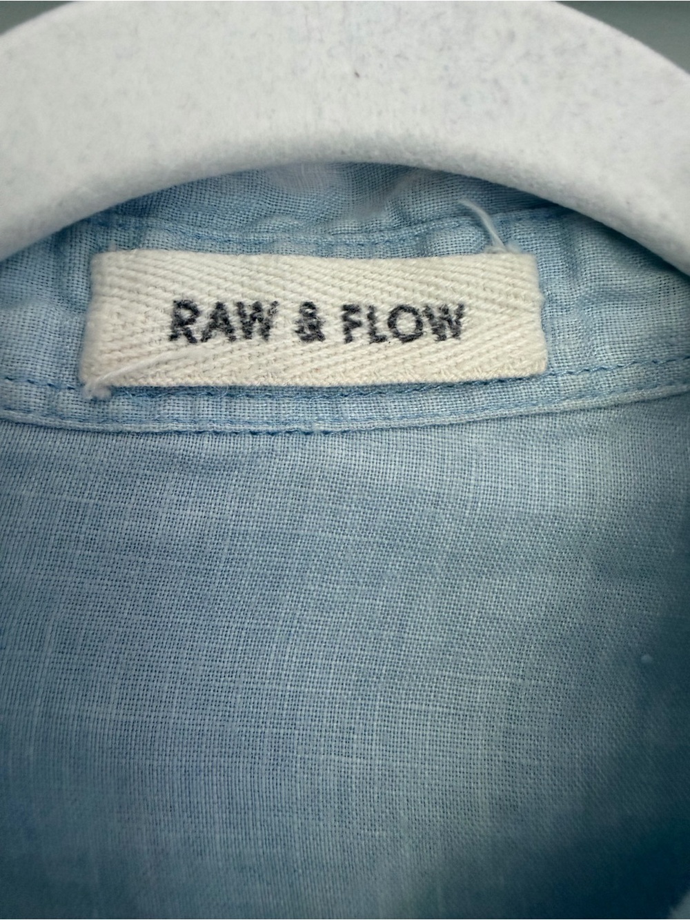 Raw + Flow Handmade 100% Linen Blue Balloon Sleeve Long Sleeve Button Down Shirt - Picture 12 of 15